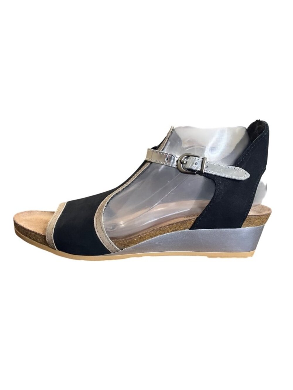 Naot Fiona Wedge Sandal Womens Size 11 Open-Toe Black Leather - Picture 1 of 9